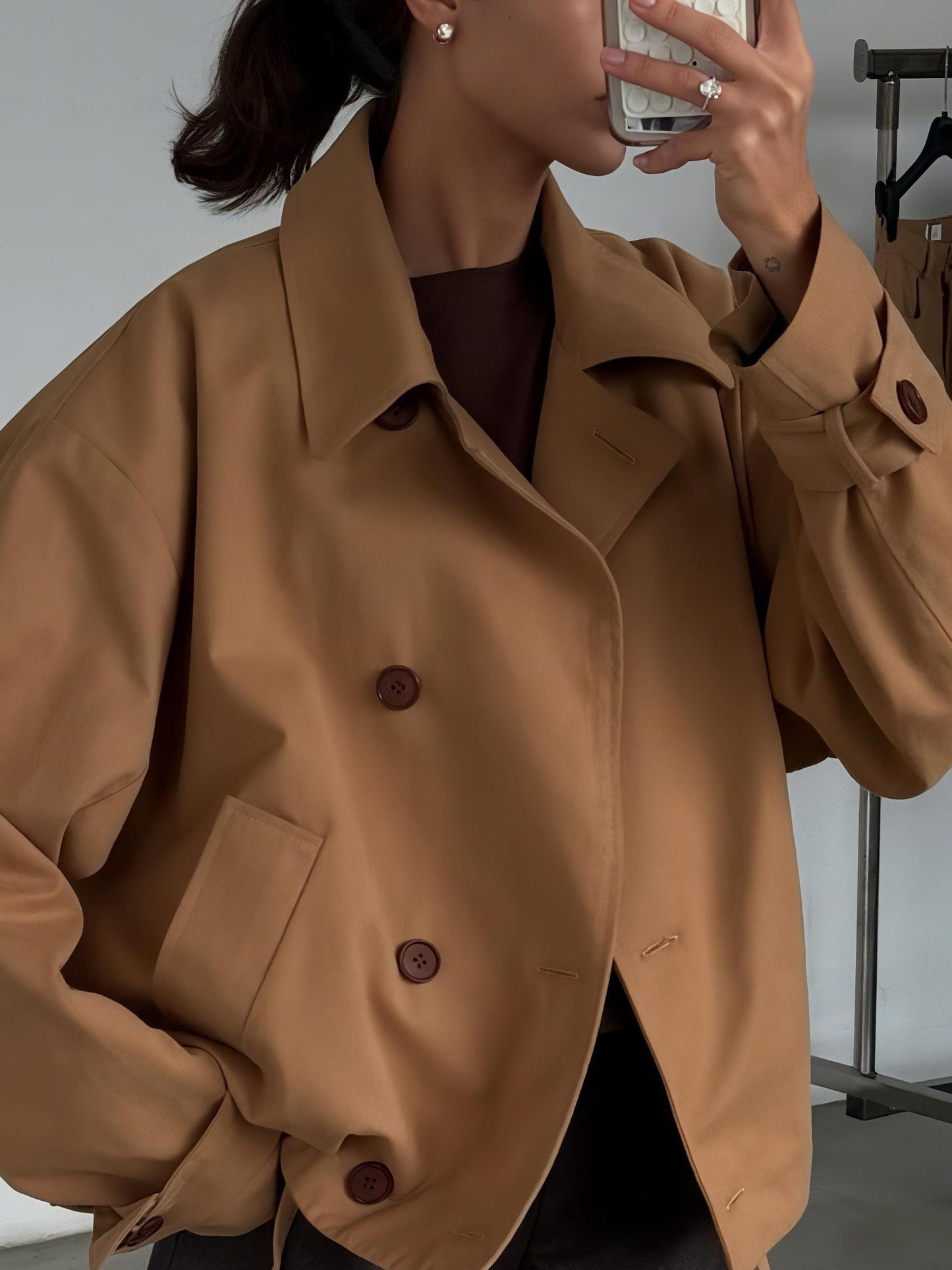 Stylish Khaki Button - Front Blazer