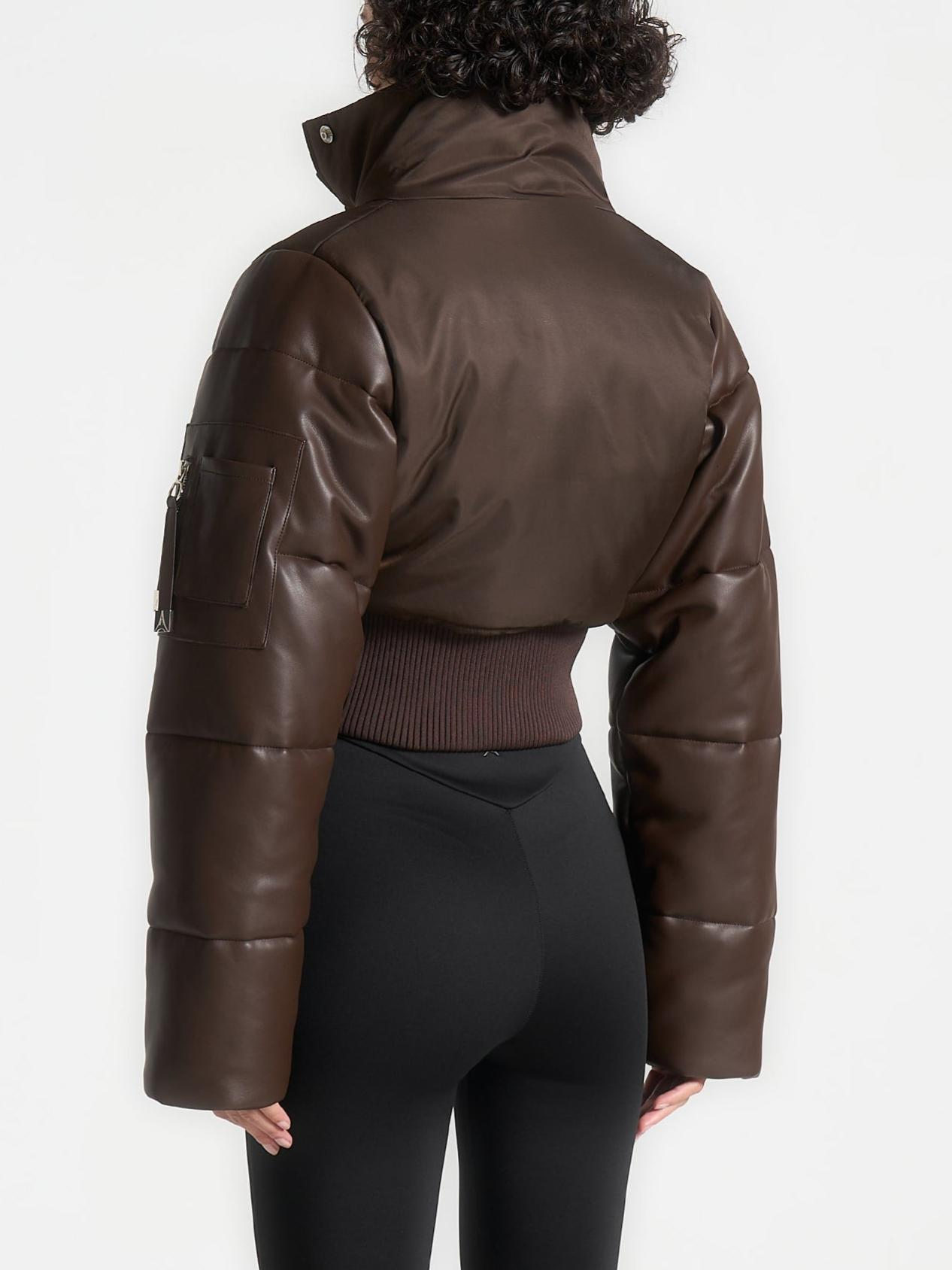 Leather and Nylon Layered Puffer Jacket