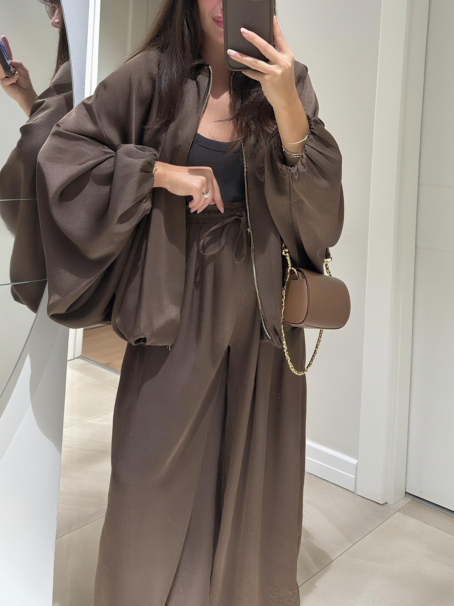Front Zippered Bomber Satin Jacket