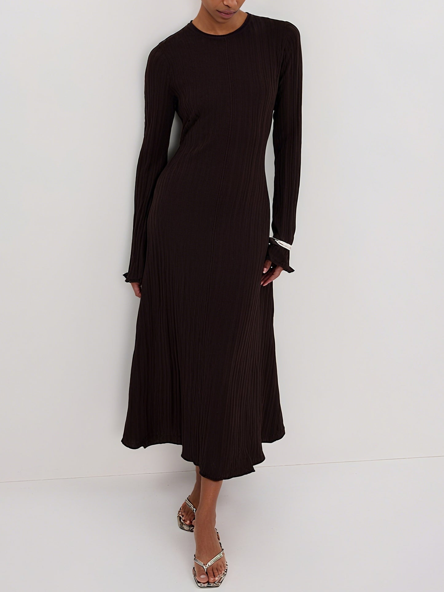 Elegant Stone Sleeved Knit Maxi Dress