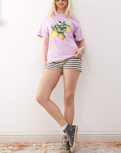 Chic Lemon Print Lavender T - shirt