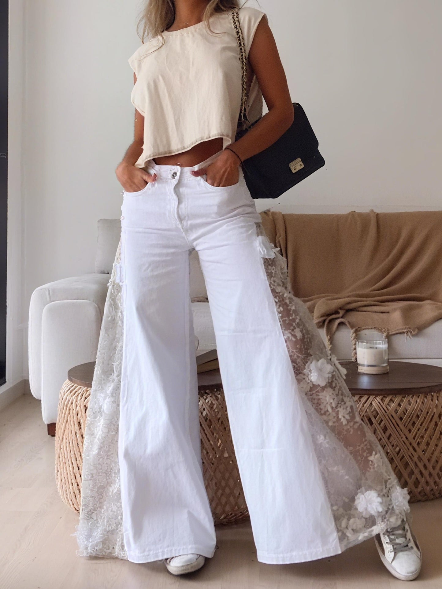 High Waist Lace Patchwork Pants