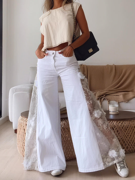 High Waist Lace Patchwork Pants
