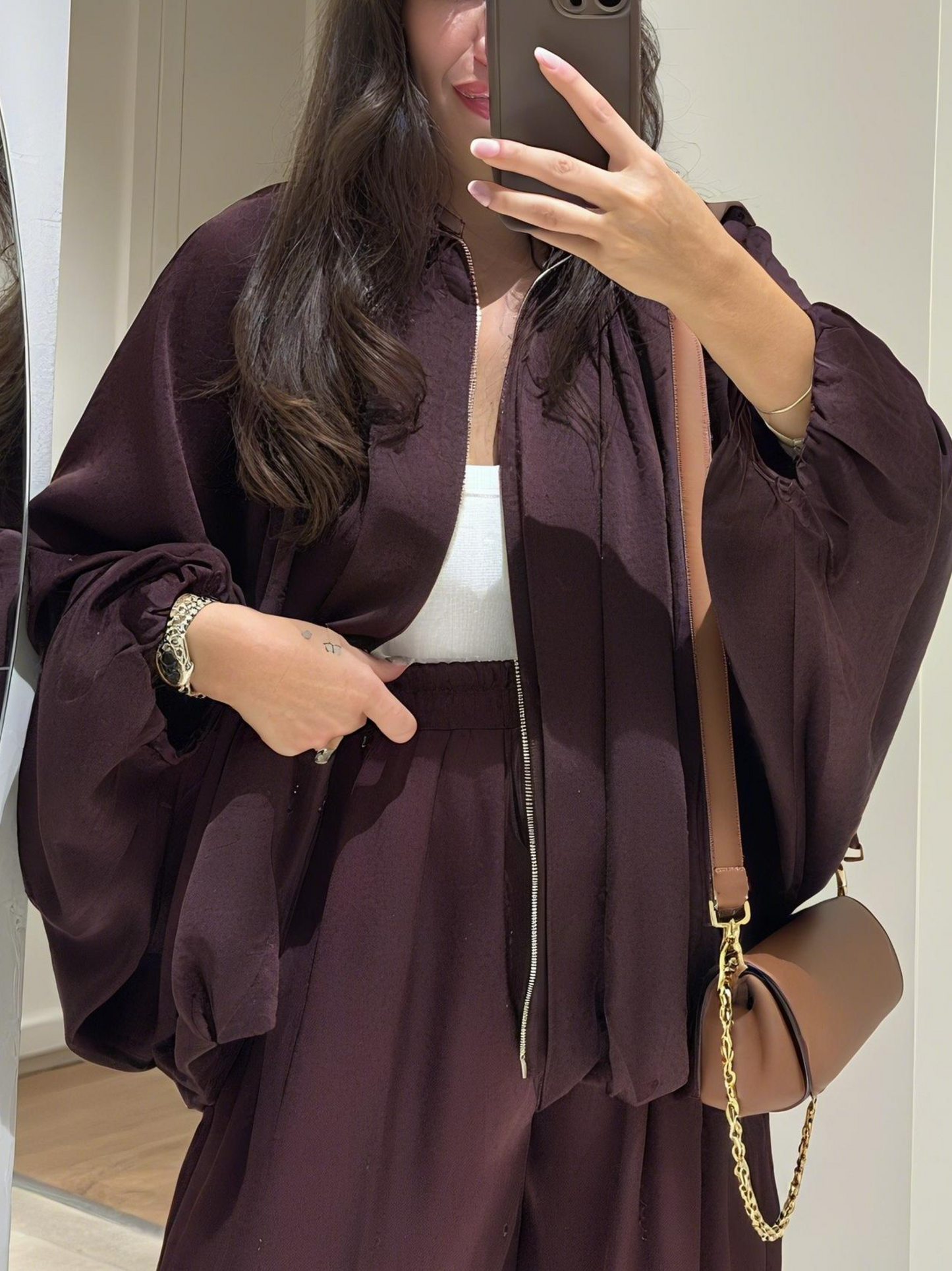 Front Zippered Bomber Satin Jacket