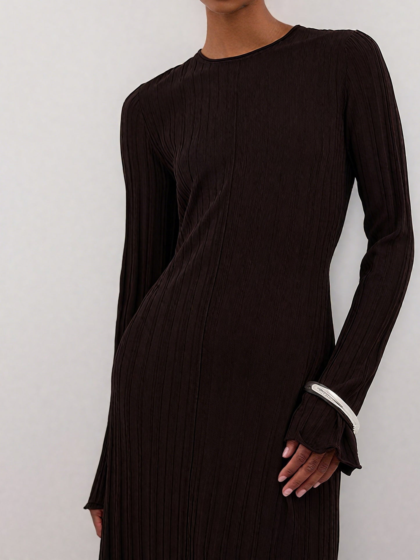 Elegant Stone Sleeved Knit Maxi Dress